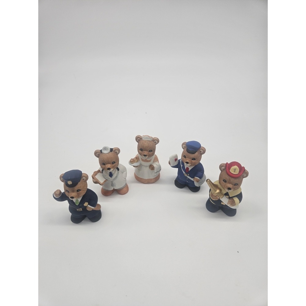 Lot Of 5 Homco Ceramic Profession Bears Doctor, Nurse, Fireman, Police, Mailman